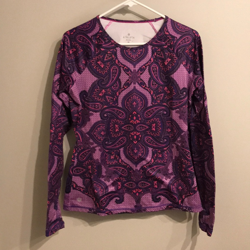 Athleta purple paisley print technical long sleeve